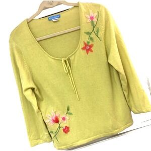 Vintage White + Warren Cashmere Pullover Sweater Womens XL Y2K Fairy Embellished